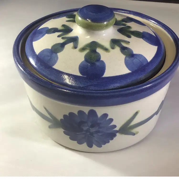 Louisville Pottery Bachelor Button Butter Tub With Lid Stoneware