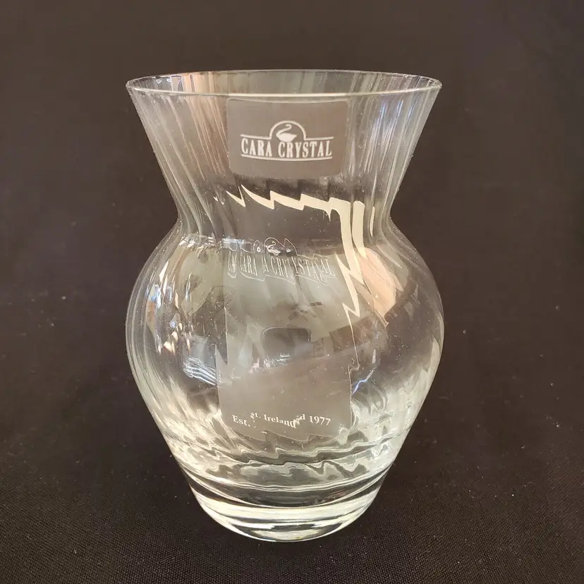 Cara Crystal Dublin Ireland Vase Clear Glass Small 4" tall used with tag & sticker
