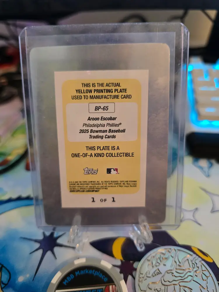 2025 Bowman Aroon Escobar Yellow Printing Plate Philadelphia Phillies
