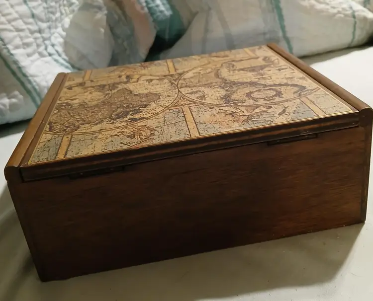 Old World Map Wooden Cigar Box