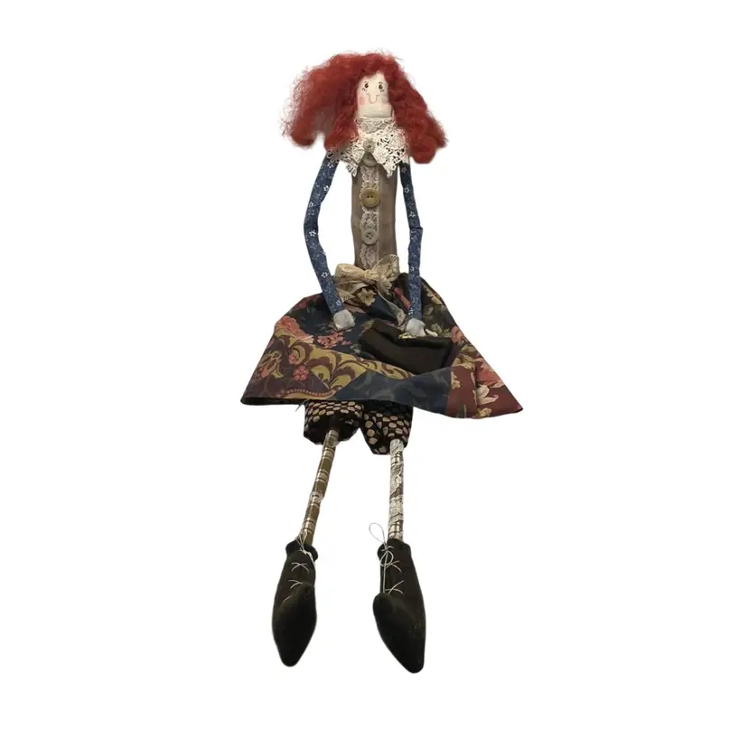 Crazy Mountain Imports Folk Art Vtg. Red Headed Doll Long Legs |21” *(read)
