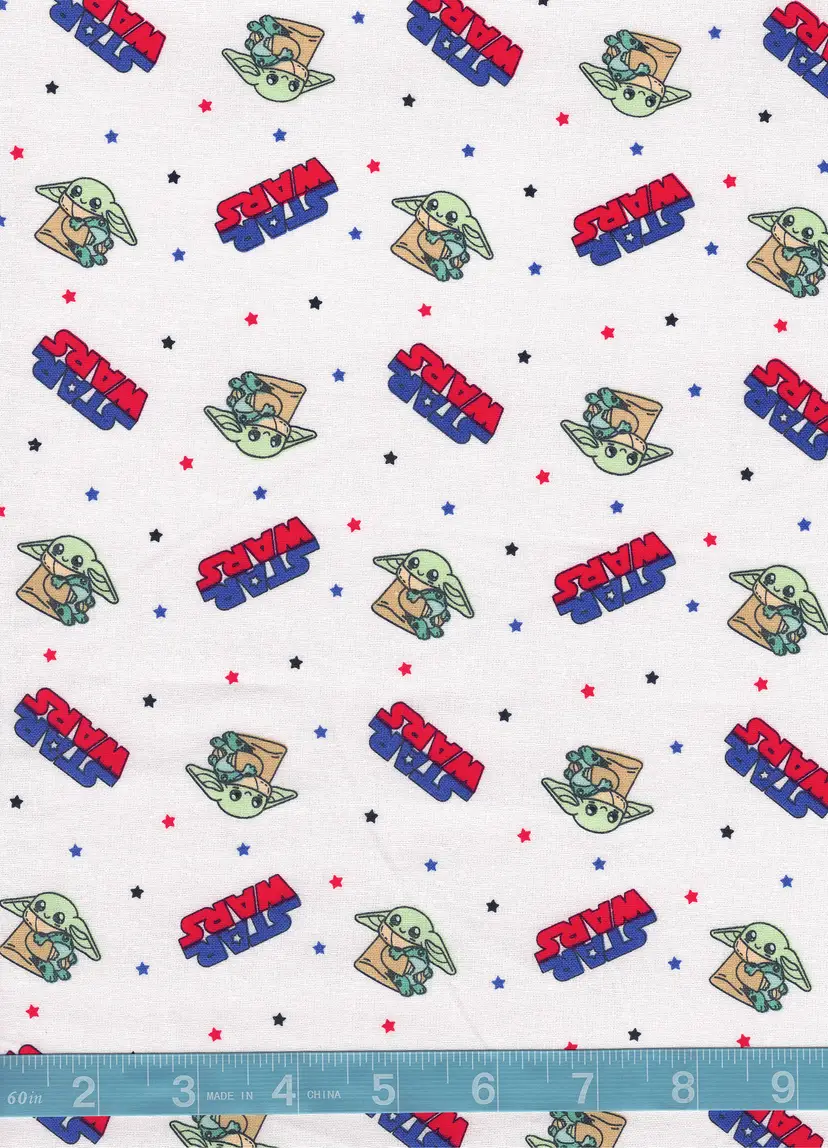 Patriotic Mandalorian Celebration Grogu Baby Yoda Fireworks on White Quilt Cotton Fabric by the Yard – Star Wars Americana Fabric – Fourth of July Cotton Fabric for Quilts & Crafts