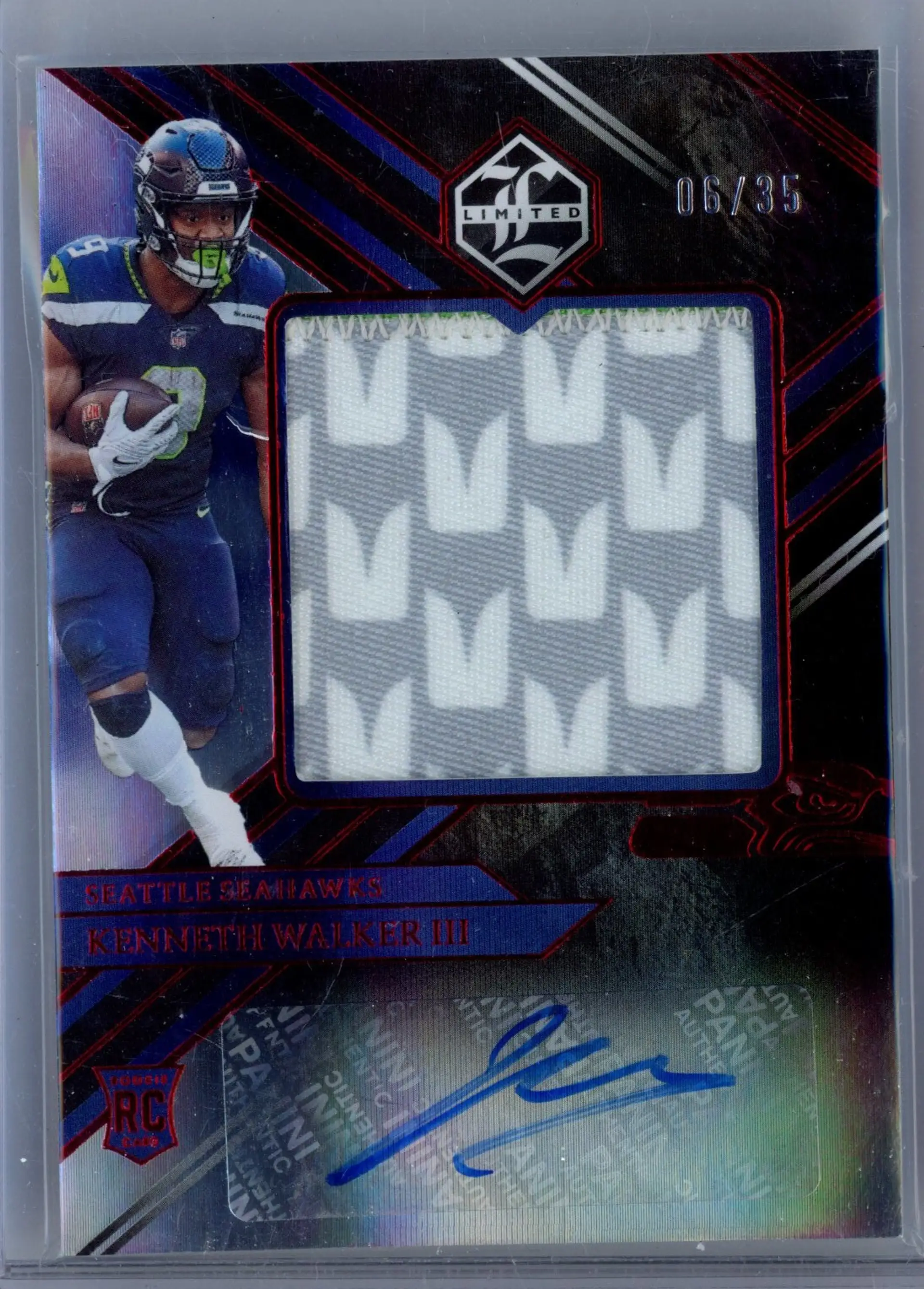 2022 Limited Football KENNETH WALKER III /35 Rookie Patch Auto SP #149 SEAHAWKS CHIEFS SUPERBOWL MVP