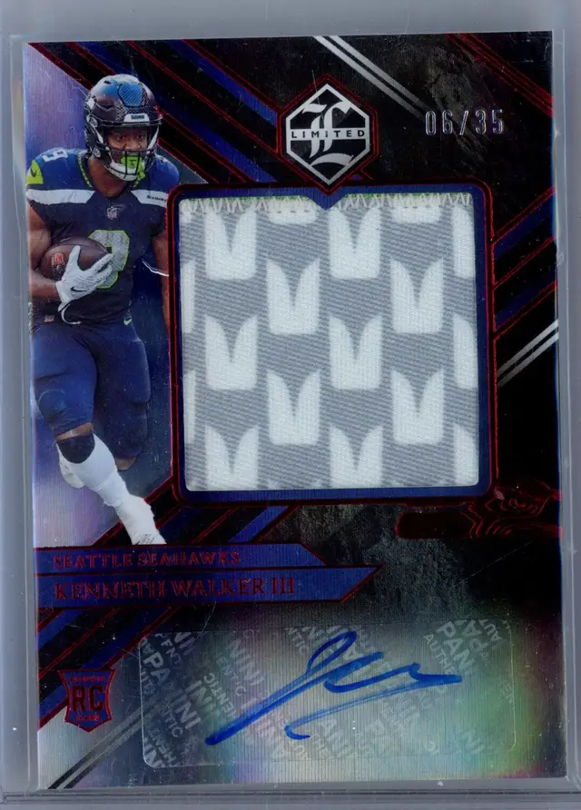 2022 Limited Football KENNETH WALKER III /35 Rookie Patch Auto SP #149 SEAHAWKS CHIEFS SUPERBOWL MVP