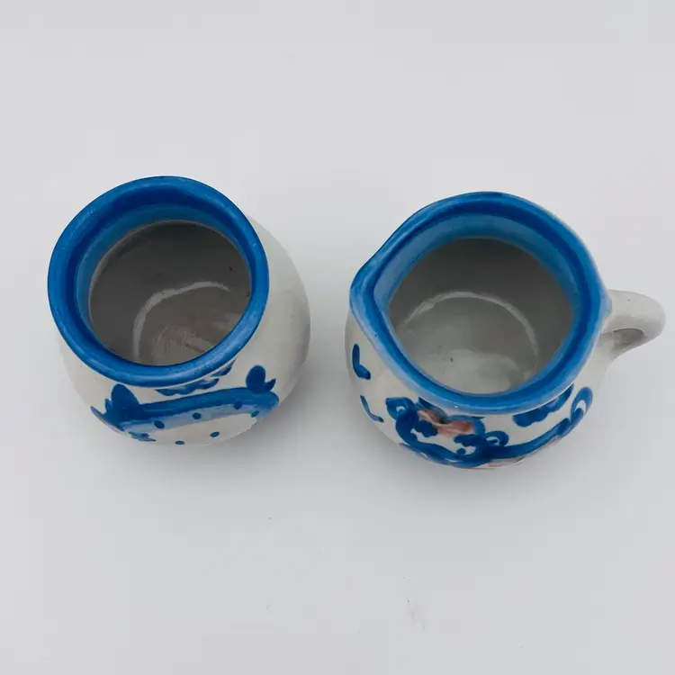 Vintage Signed MA Hadley Pottery Mini Cow Creamer And Pig Sugar Bowl 2”