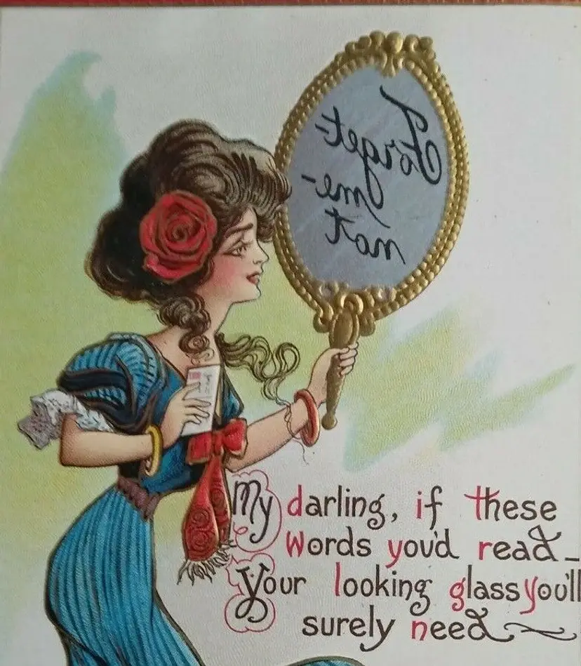 Victorian Postcard Witch Magic Hand Mirror Dwig Series 30 Forget Me Not Original