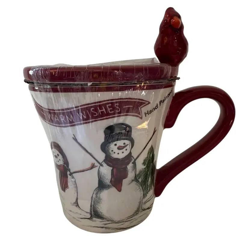 Unopened St. Nicholas Square YULETIDE w Coaster Lid 16oz CARDINAL SNOWMAN Scene