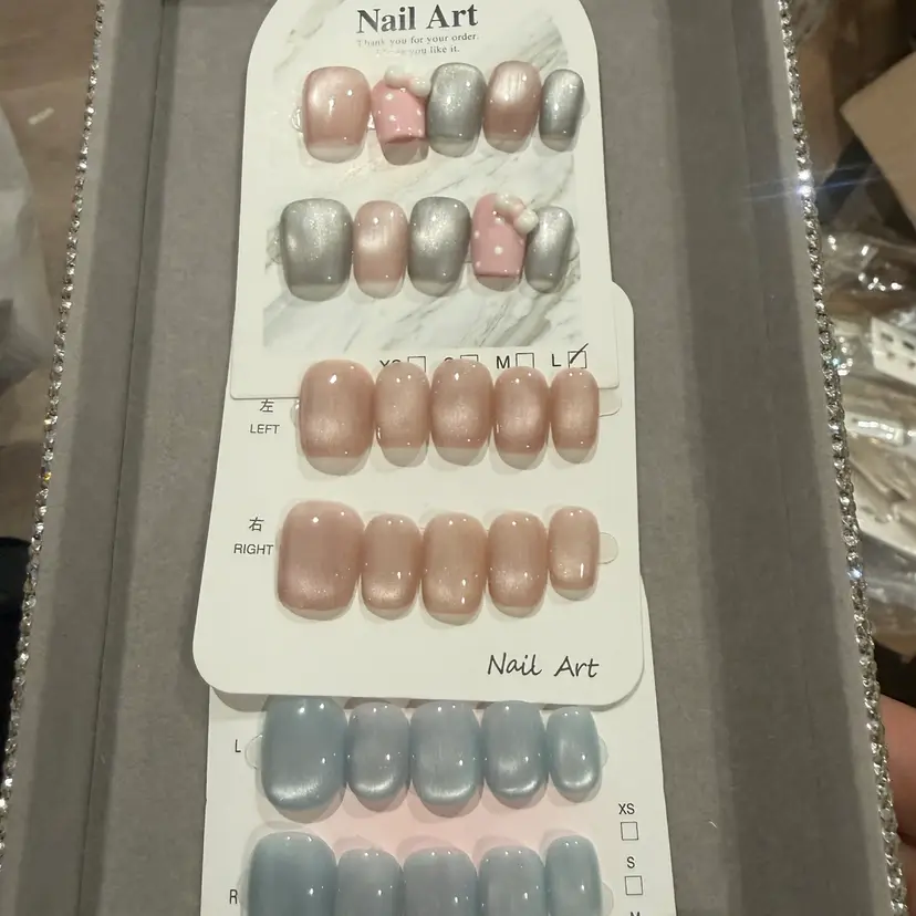 3 sets Press-On Nails handcrafted sz Large Shiny Art Cats eye