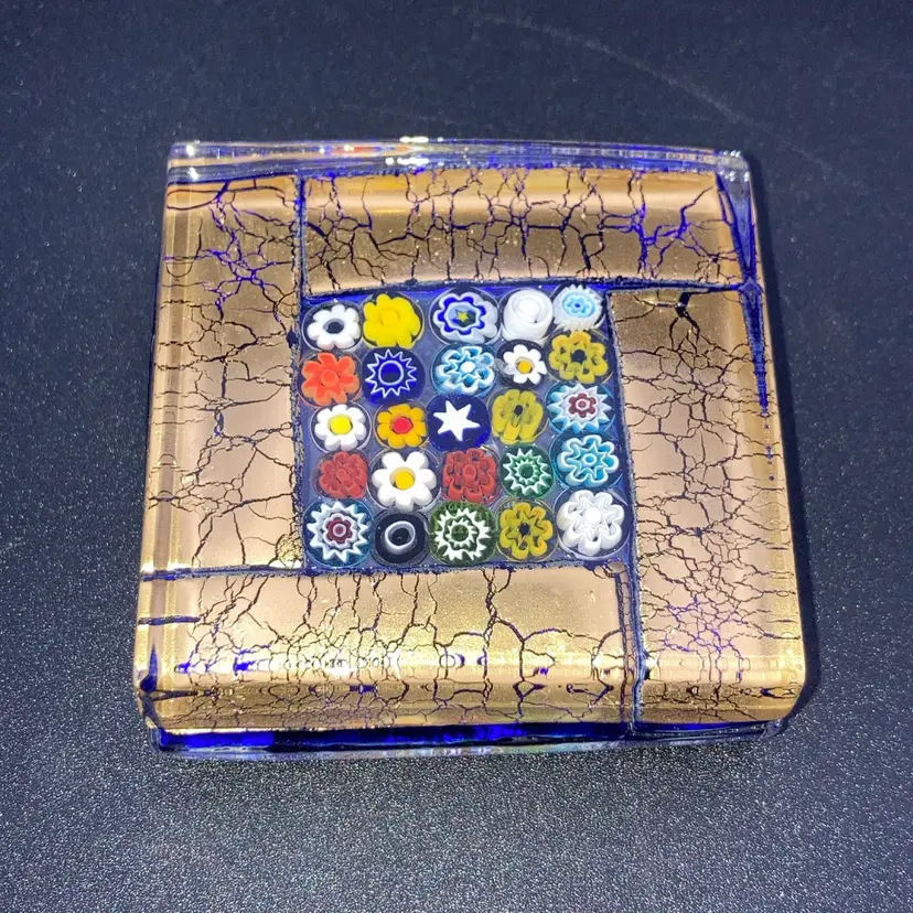 Murano Millefiori Square Paperweight! 1” Tall X 2 1/2” Wide! No Issues!