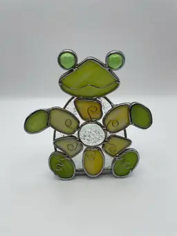 Stained Glass, Green/Gold, FROG, Tea light Holder