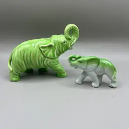 Green Ceramic Elephant Figurines Made In Japan