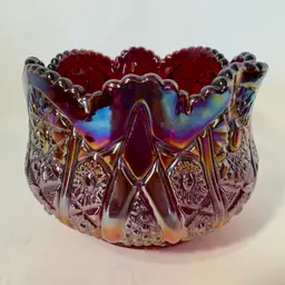 Vintage Indiana Glass Carnival Heirloom Sunset Serving Bowl Iridescent Red/Orange Amberina 4.75” 1970’s