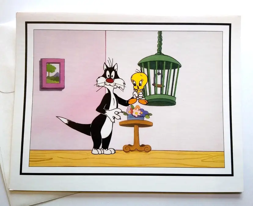 Sylvester & Tweety Birds Anonymous Greeting Card 1992 Unused Cartoon Artwork Cat