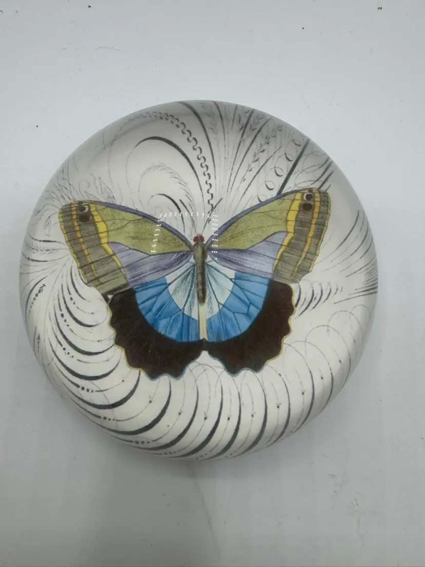 Vintage Domed Glass Butterfly Paperweight