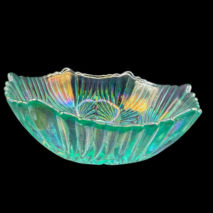 Fenton Bowl Iridescent “Beauty” Turquoise 8” Silver Black Fenton Label