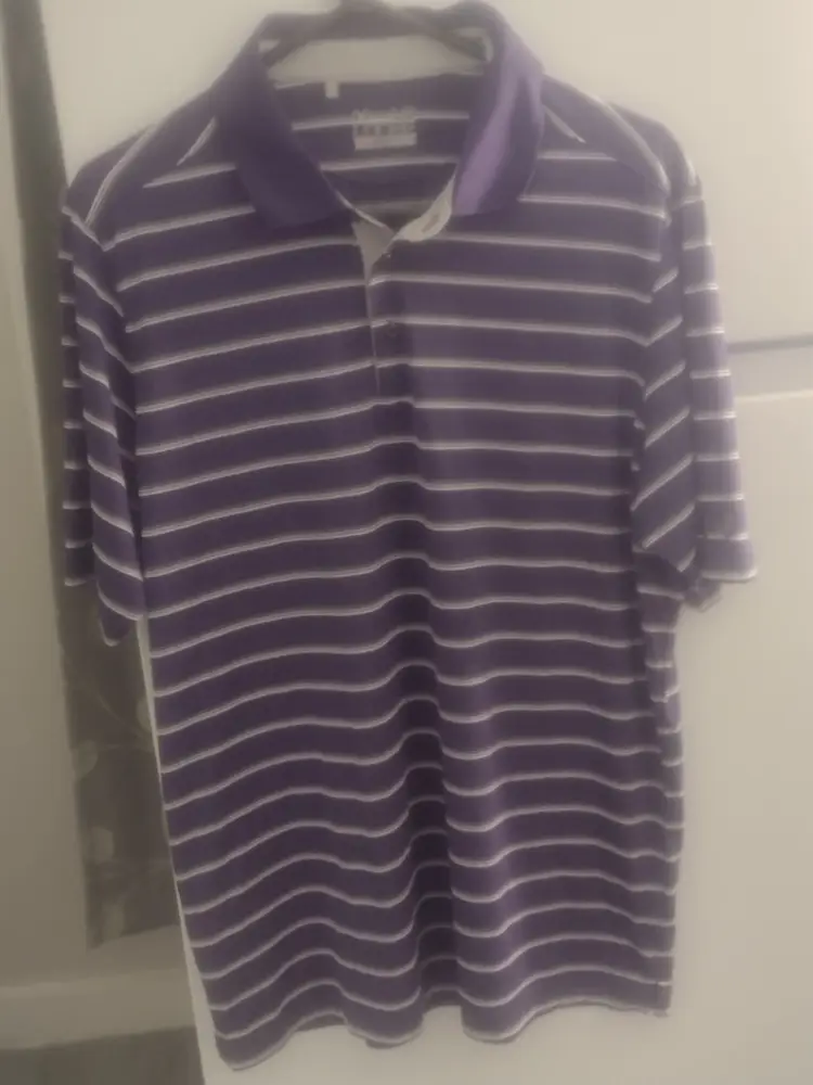 Under Armour Purple and White Polo Shirt with Classic Stripes Size L.