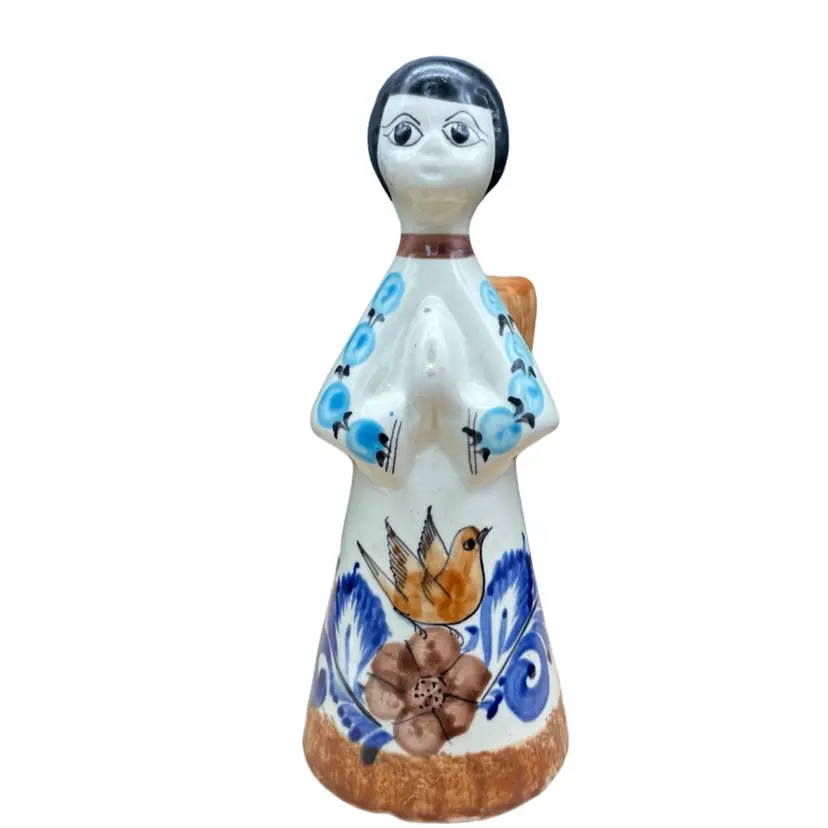 Vtg Signed Ceramica Artistica Tonala CAT Mexi Pottery Angel Tapper Candle Holder