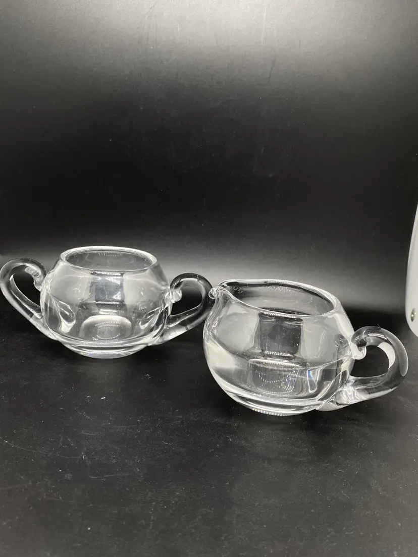 Vintage MCM Tiffin "Saturn Optic" Clear Cream/Sugar Set - Minimalist Kitchen - 1950s Kitchen