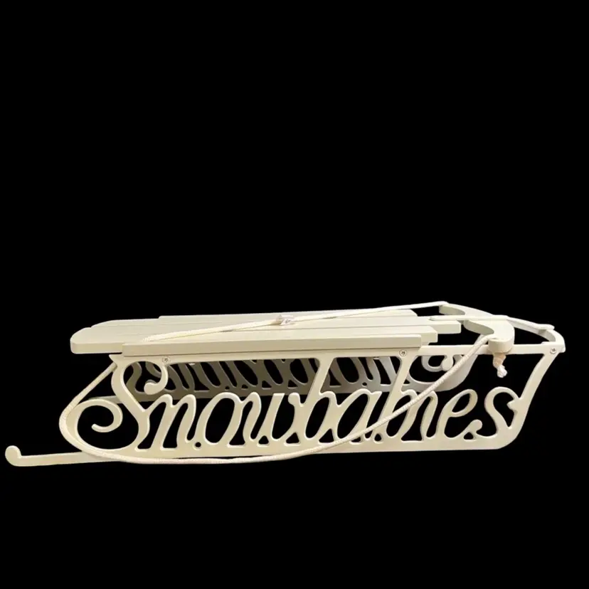 #01 Dept 56 Retired Snowbabies Ivory Wood & Metal Sled for Display of Your Snowbabies-Lot 58