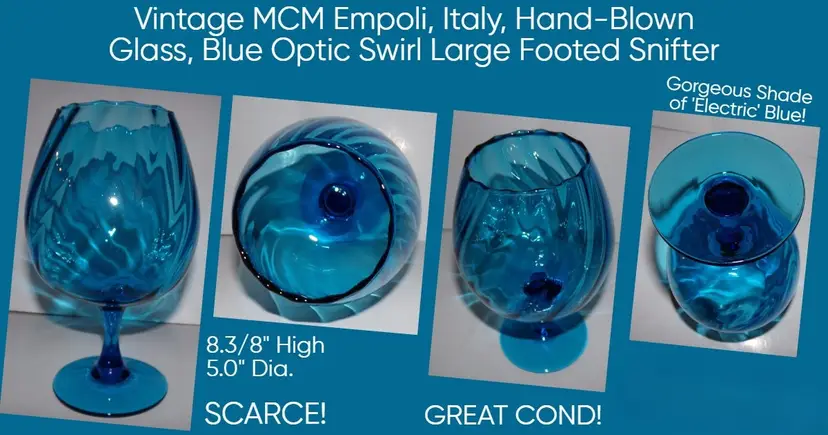 MCM Empoli Italy Optic Swirl Electric Blue Snifter
