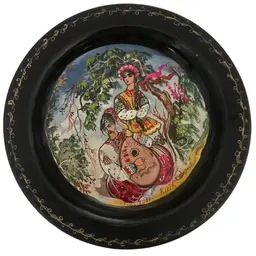 Hand Painted- Folk Art Ukrainian- Lacquer Wood Plate- Signed Trebu- Kuib (Kyiv) 2000 -6.5” Diameter