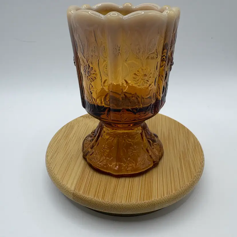 Fenton Amber Pedestal Toothpick Holder - Opalescent Frosted Rim