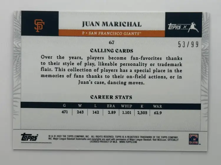 Juan Marichal Topps X Calling Cards #53/99