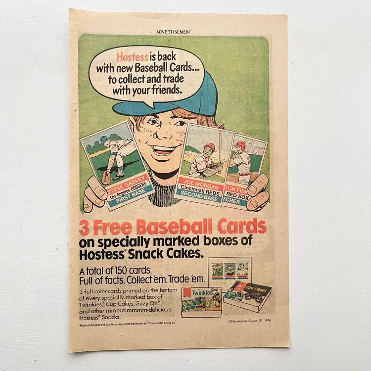 MLB Baseball Cards Hostess Twinkies Advertisement