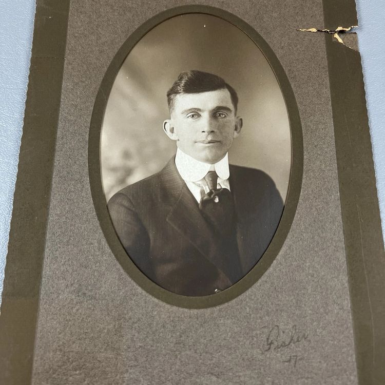 Antique Portrait Photo Handsome Young Man Suit 6.5x10.5"