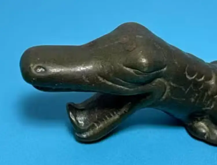 Antique Brass Alligator Bottle Opener Figurine Paperweight 6 Inches