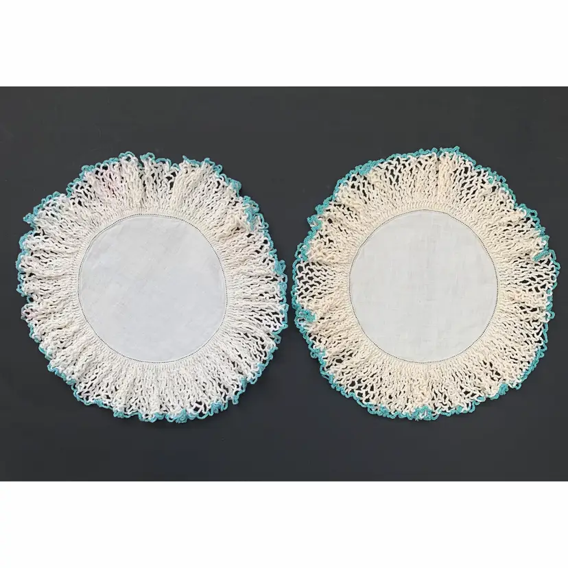 Round Linen Ruffled Crochet Doilies Lace Cottage Core Granny Vintage Handmade READ