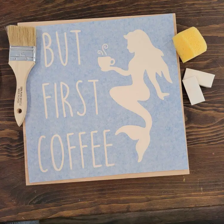 12x12 Wooden Sign Paint Kit - But first Coffee Mermaid