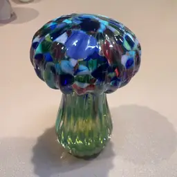 Mushie #4 Wonderful, mushroom, 🍄paperweight, shades of purple and green with slight UV glow speckled.  Slight UV Glow 🤩