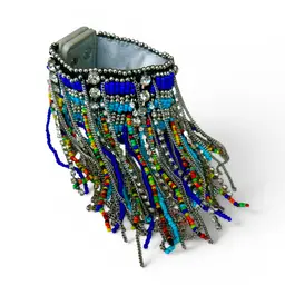 Hand Beaded Silver Tone Boho Fringe Colorful Seed Bead Cuff Bracelet