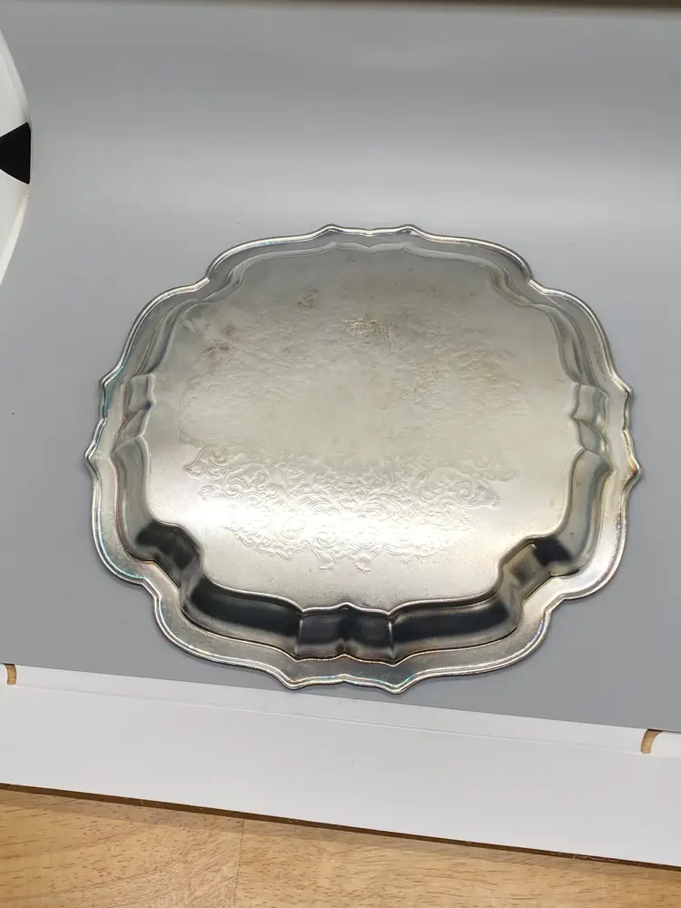 Vintage Oneida Lion & Shield Silver 10" Square Scallop Serving Tray