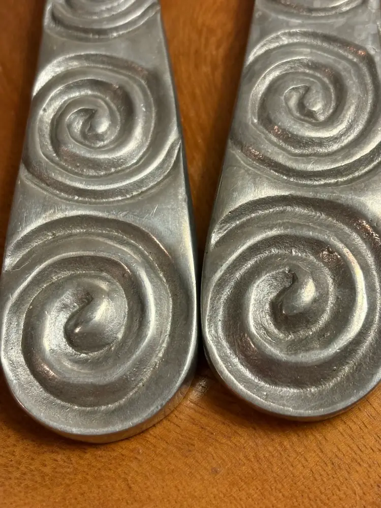 Vintage MCM Brutalist Metalware Kitchen Salad Set Mexico Cast Aluminum Spiral