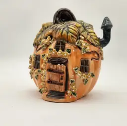 Ceramic Fairy House Candle Holder Fall Leaves Lt. Orange Autumn Decor Vintage
