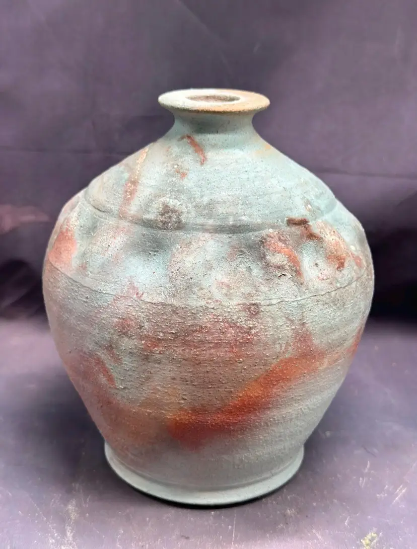 Vintage Art Pottery Large Weed Pot Vase Pastel  Signed Southwest Design Desert