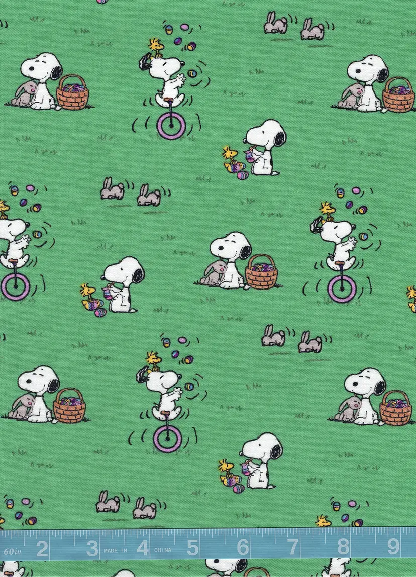 Peanuts Snoopy & Woodstock Easter Fun on Green Quilt Cotton Fabric by the Yard – Easter Peanuts Fabric – Spring Snoopy Cotton Fabric for Quilts, Crafts & Holiday Sewing