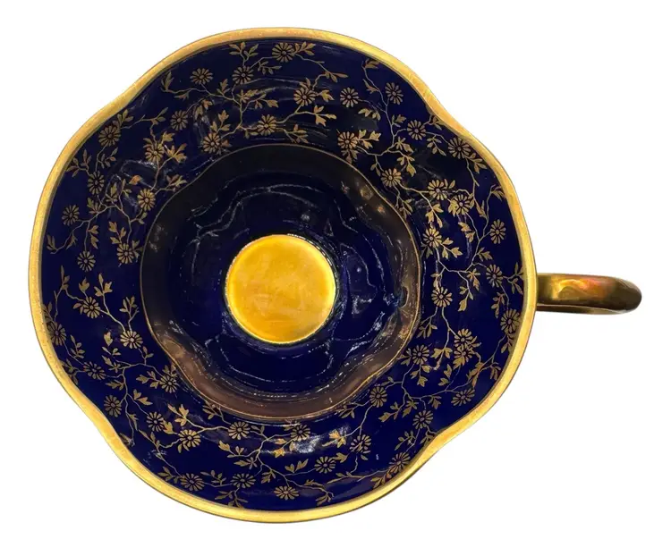 Vintage Lindner Kueps Bavaria Echt Cobalt Blue Gold Cup Saucer Demitasse Germany