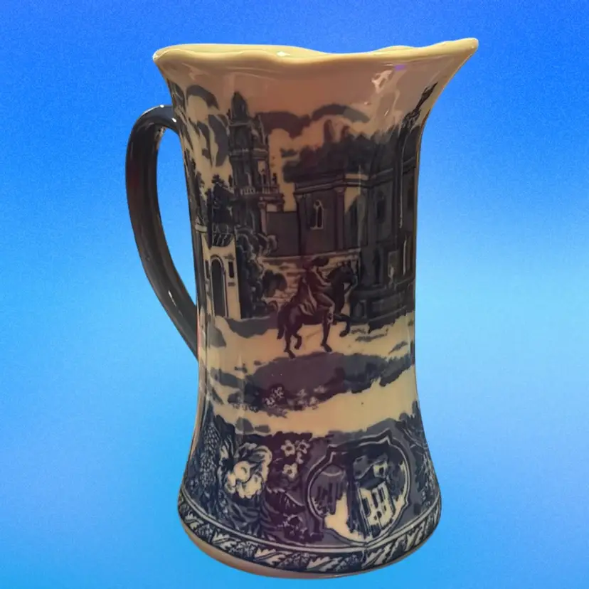 Victoria Ware Ironstone Pitcher Blue & White Delft Like Pitcher Circa Late 1800's