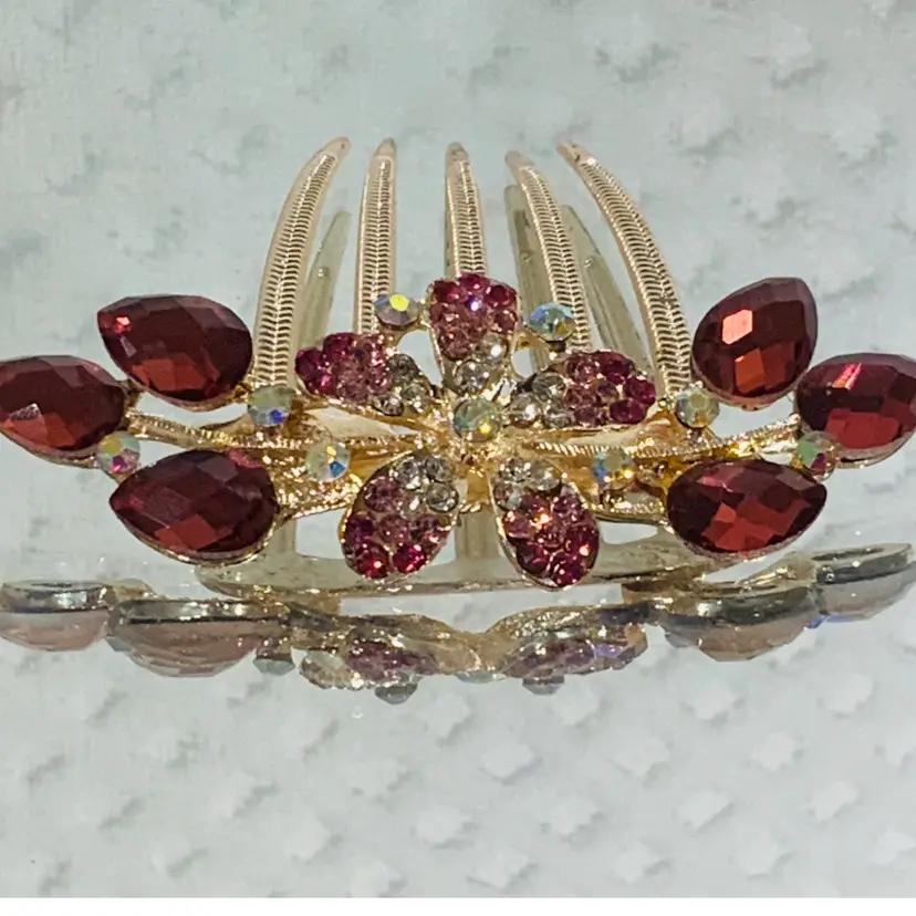 Vintage Costume Jewelry Hair Comb Crystal Headpiece Deep Burgundy Bridal Hair Accessories