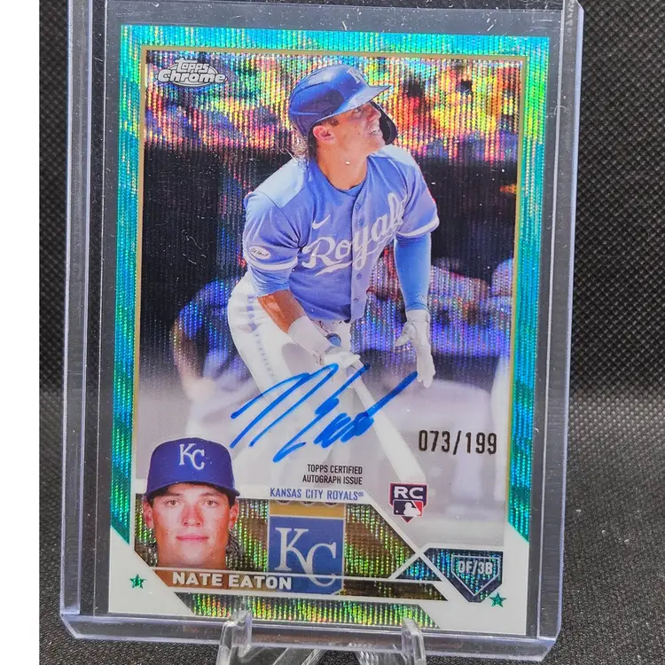 Nate Eaton 2023 Topps Chrome Aqua Wave Refractor Rookie Auto /199 Kansas City Royals