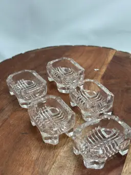 Vintage Footed Salt Cellars, Marble Bases, Paperweight Risers Set Of 5