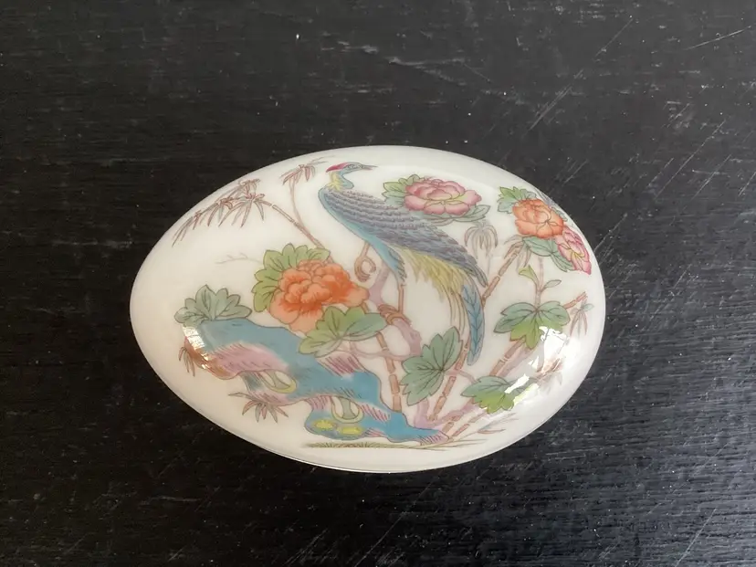 Wedgewood Egg Shaped Trinket Box With Crane Design, 2 X 3 X 2”