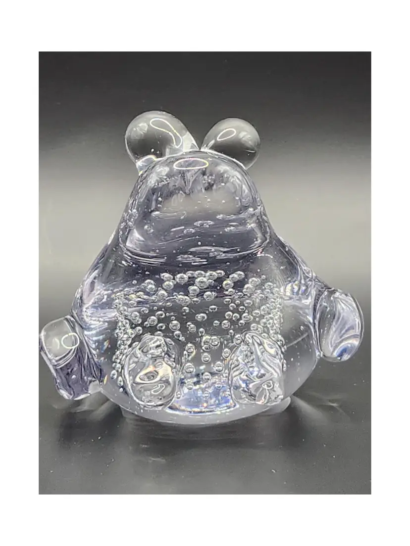 Art Glass Frog Paperweight Purple Tinge Controlled Bubbles