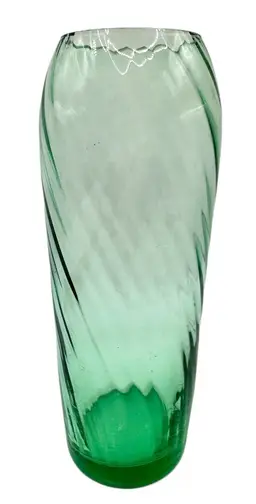 Vintage Glass Vase Light Green Swirl Optic Textured 7”