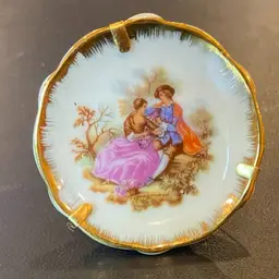 Vintage LIMOGES Porcelain Courting Couple by FRAGONARD Mini Plate w/Stand France