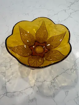 Vintage Anchor Hocking Renaissance Amber Beaded Leaf Glass Bowl