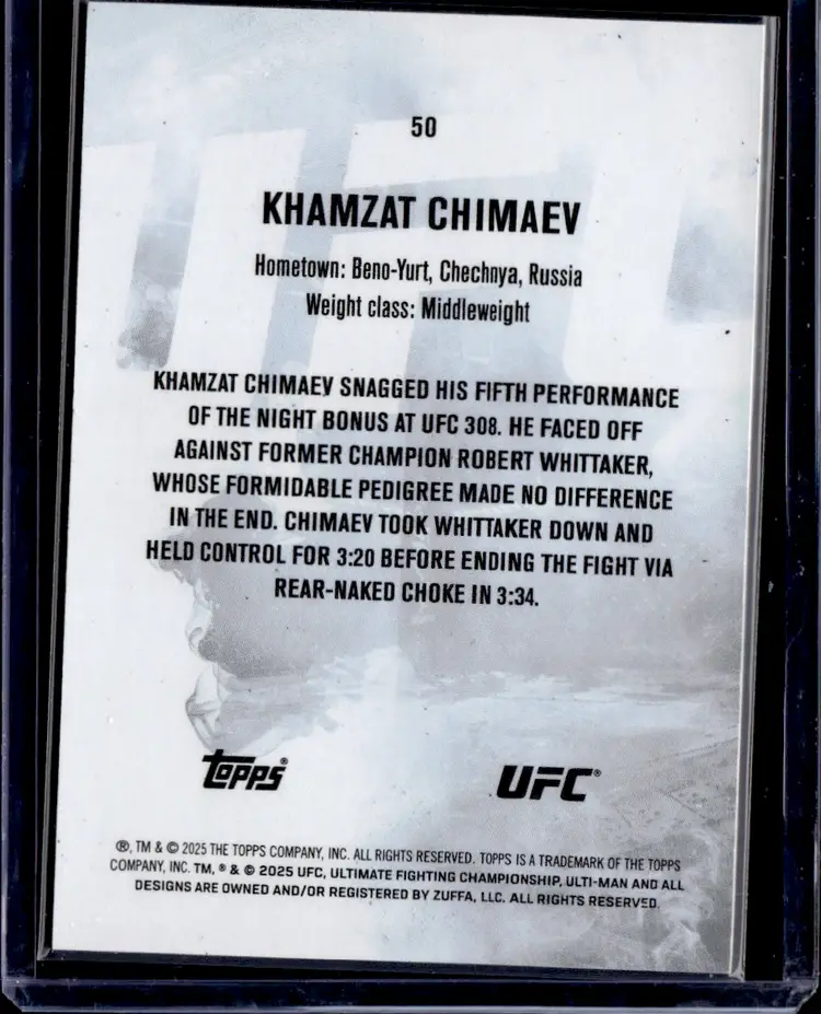 Khamzat Chimaev UFC Knockout Topps Card